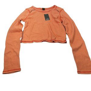 Wild Fable Women's Size Med Long Sleeve Slim Fit Baby Ribbed Tee Shirt Peach New